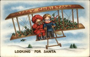 Christmas Children Aiprlane Binoculars Whitney Embossed c1900s-10s Postcard