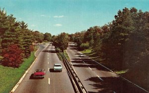 Connecticut CT   RED CONVERTIBLE CAR On MERRITT PARKWAY  ca1960's Postcard