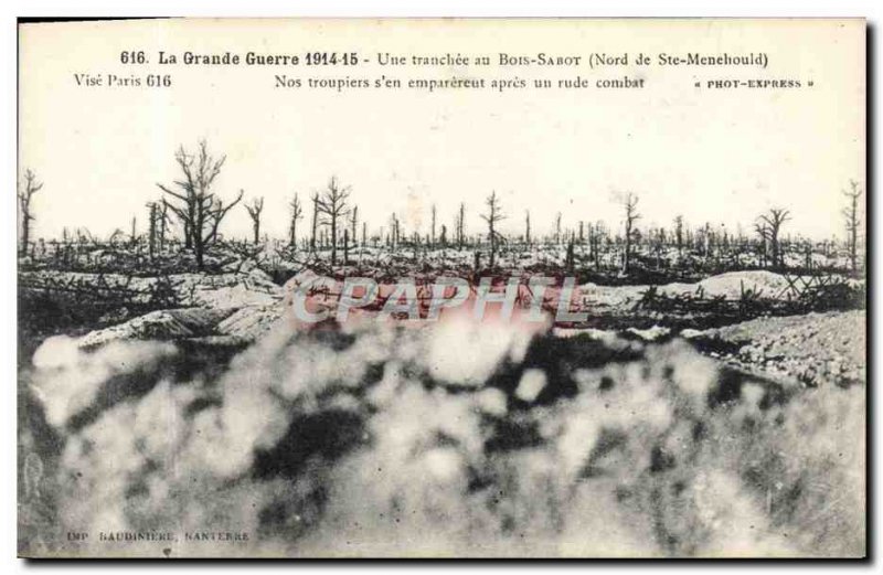 Old Postcard A trench in the Bois Sabot North Ste Menehould Army