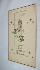 Best Christmas Wishes Church Holly Postcard Printed in Germany