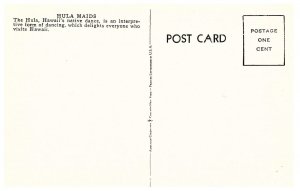 Hula Maids Grass Skirts Leis Instruments Surfboard Hawaii Postcard