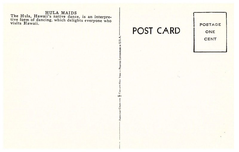 Hula Maids Grass Skirts Leis Instruments Surfboard Hawaii Postcard