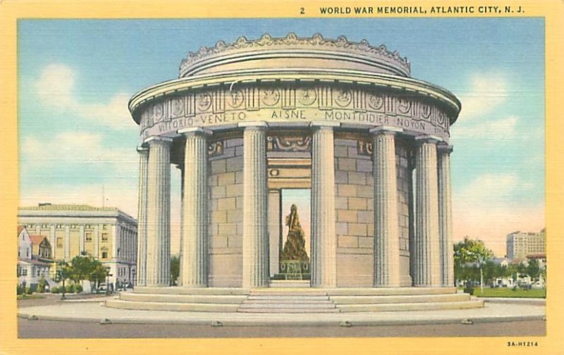 Atlantic City New Jersey World War Memorial Library Linen Postcard