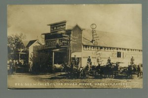 Oberlin KANSAS RPPC c1910 ADVERTISING G.W. Jackson HOUSE MOVER Moving Crew