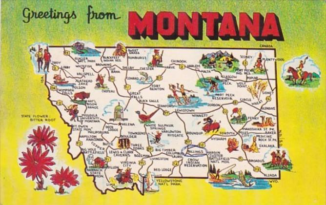 Greetings From Montana With Map 1967