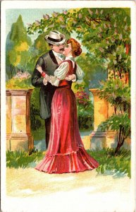 VINTAGE POSTCARD MAN AND WOMAN IN EMBRACE EARLY GEORGIAN CARD EMBOSSED c. 1920