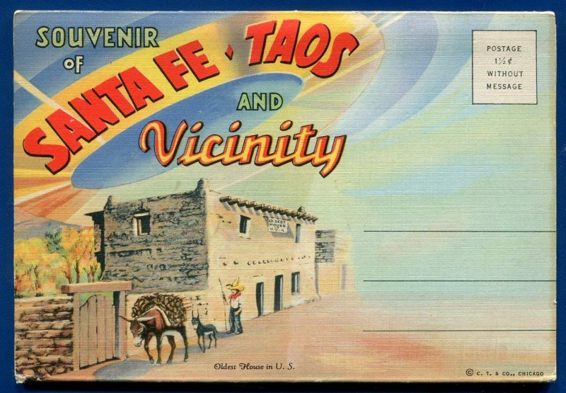 Santa Fe Taos & Vicinity La Fonda Hotel Plaza large letters postcard folder