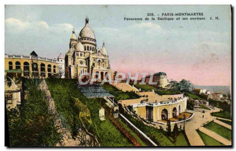 Old Postcard Paris Montmartre Panorama of the Basilica and its surroundings