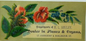 1880's-90's Bookmark A. L. Bailey Pianos & Organs Rose Forget-Me-Nots P97