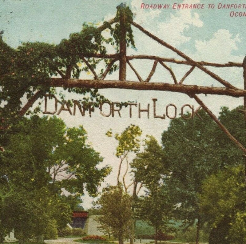 1907 Danforth Lock Oconomowoc Wisconsin Roadway Entrance Postcard