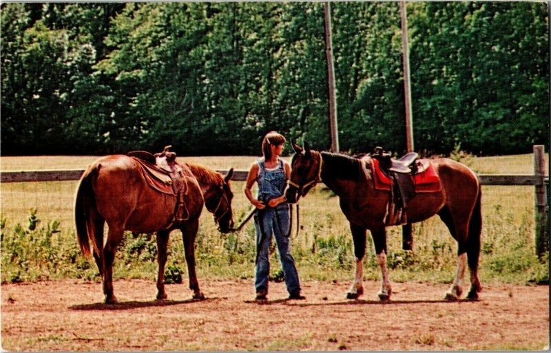 Girl Scout Camp Daisy Hindman Topeka KS Horseback Riding Vintage Postcard W24