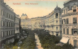 KARLSBAD CZECHOSLOVAKIA~OBERE PARKSTRASSE~1900s BRUCK TINTED PHOTO POSTCARD