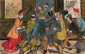 Rush Hour Battle For The Trains Station Disaster Old Comic Postcard