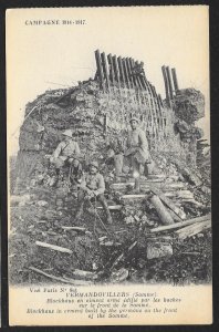 World War I Soldiers Sitting on War Debris  FRANCE Unused c1910s