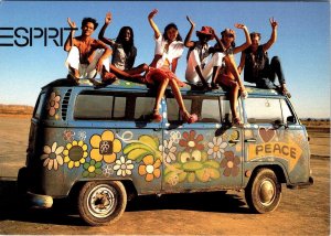 Esprit Brand Advertising  VW VAN~PEACE & LOVE BUS & MODELS 4X6 1996 Postcard