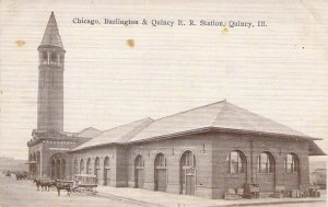 c.'07, Chicago Burlington & Quincy R.R. Station, Depot Quincy, IL,Old Post Card