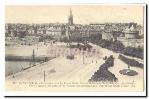 Saint Malo Old Postcard Panorama doors to Saint Vincent and Great Gate and th...