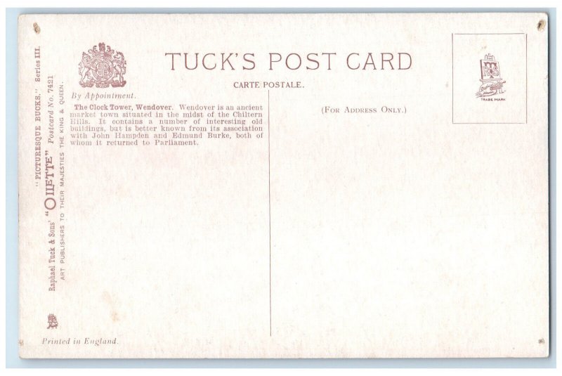 c1910 The Clock Tower Wendover Buckinghamshire England Oilette Tuck Art Postcard