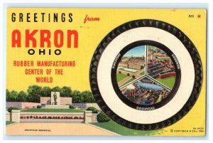 Greetings From Akron OH Ohio Rubber Center Of World Curt Teich Postcard (CC7)