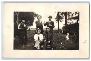 c1910's Men Drinking Beer Cigarette Scene Field RPPC Photo Antique Postcard