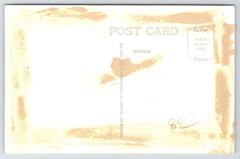 Lancaster Wisconsin~Winskill Grade School & Grounds~Flagpole~Huge Tree RPPC 1959