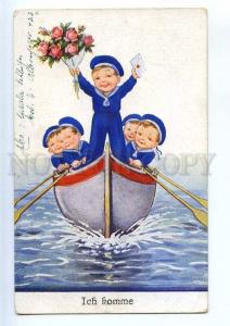 240493 SAILOR Boat by John WILLS vintage WWII Feldpost 1941 PC