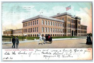 1906 Horse Carriage Textile School Lowell Massachusetts MA Antique Postcard