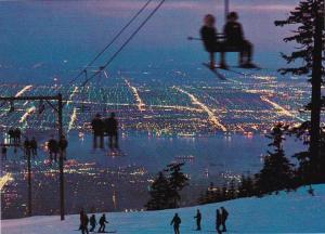 Canada Vancouver Skier's Night View Of The City From Top Of Grouse Mountain