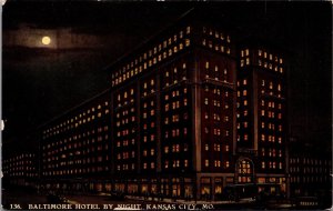 Postcard Night View of the Baltimore Hotel in Kansas City, Missouri