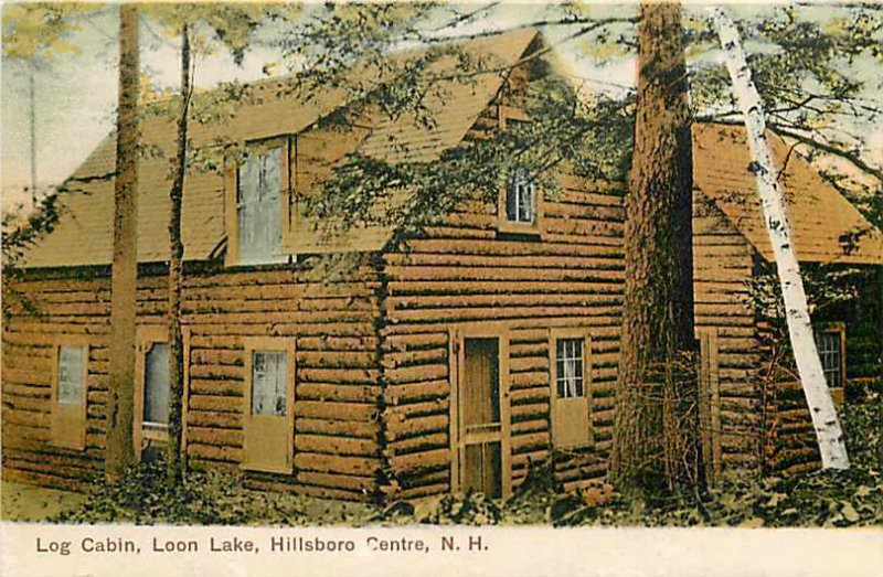 NH, Hillsboro Centre, New Hampshire, Log Cabin, Loon Lake, Butler No 871630