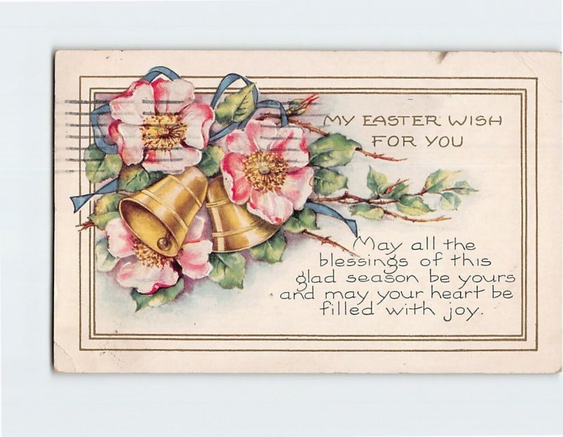 Postcard Easter Greeting Card with Quote and Flowers Bells Embossed Art Print