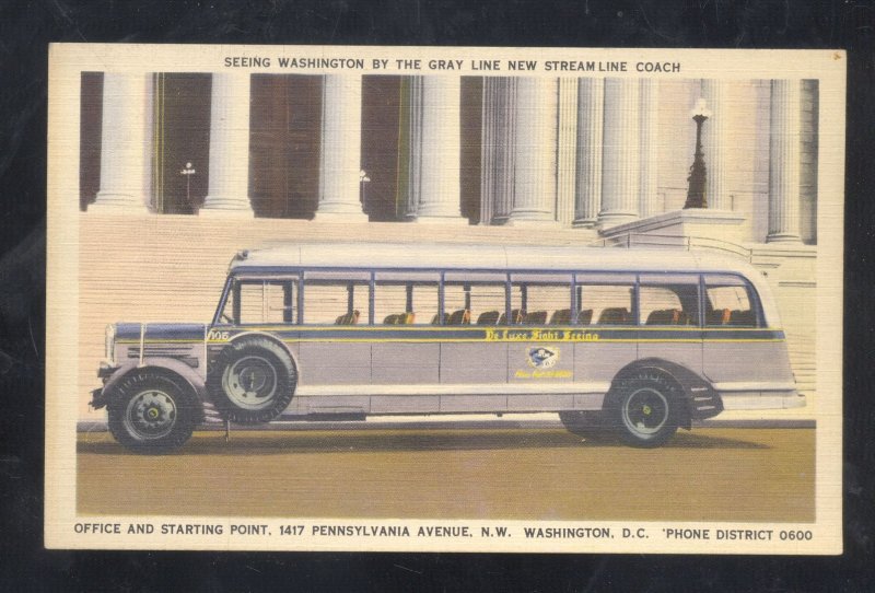 WASHINGTON DC THE GRAY LINE STREAMLINE COACH VUS ADVERTISING POSTCARD 