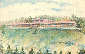 Crayon Gravure 1940s Hendersonville North Carolina Southernaire Motel 7197