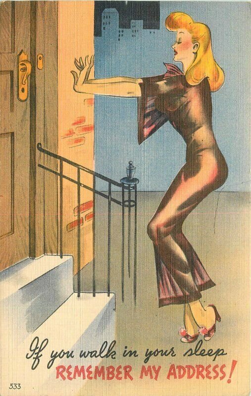 1940s Sexy Lingerie Woman Sleepwalker Comic Humor Metrocraft Postcard  22-3516 | Asia & Middle East