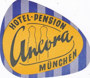 Germany Muenchen Hotel Pension Ancora Vintage Luggage Label sk2840