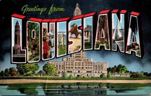 Greetings From Louisiana Large Letter Linen 1943