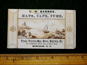 1870s-80s Lovely Colonial Harbor, C M Barnes Traveling Bags Trunks Furs Card F24