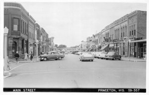 H91/ Princeton Wisconsin RPPC Postcard c1950s Main Street Stores 4
