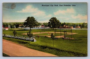 J87/ East Palestine Ohio Postcard Municipal City Park Linen Baseball Field 1195