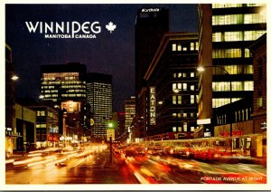 Canada Manitoba Portage Avenue At Night