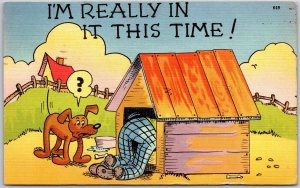 1950's Comic Card Doghouse I'm Really in this Time Comic Card Posted Postcard