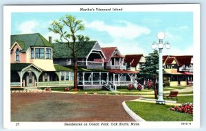 OAK BLUFFS, Martha's Vineyard MA ~ Ocean Park RESIDENCES c1940s Linen  Postcard