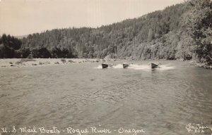 ROGUE RIVER OREGON~U S MAIL WOODEN BOATS~CHRISTIAN REAL PHOTO POSTCARD