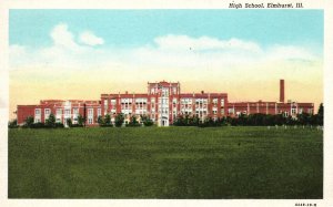 Vintage Postcard High School Campus Building Elmhurst Illinois C. T. American