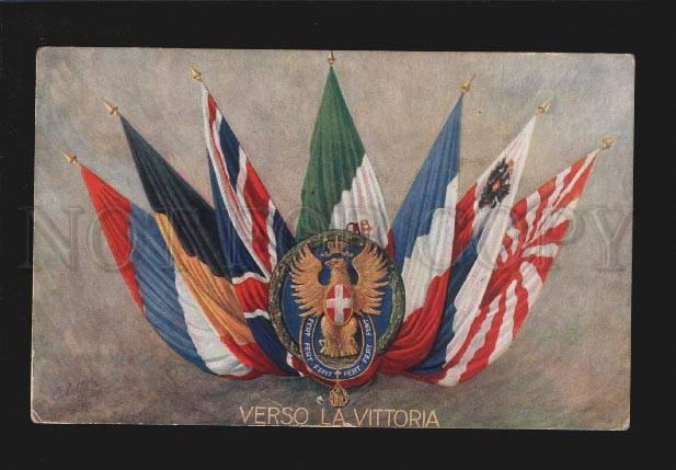 076653 WWI ITALY PROPAGANDA allies FLAGs Vintage PC