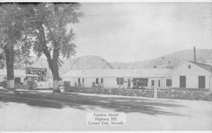 Carson City Nevada birds eye view Frontier Motel entrance vintage pc ZD549864