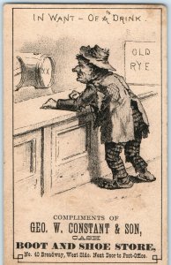 c1880s Alcoholic Beggar Wants Drink Comic Trade Card Alcohol Beer Whisky Rye C27