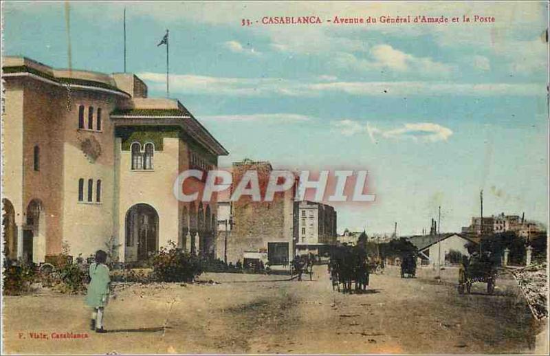 CPA Casablanca Avenue du Général d'Amade et la Poste 