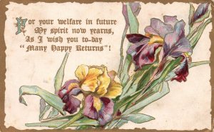 Vintage Postcard 1910 Many Happy Returns Wish You Today Greetings Flowers Blooms