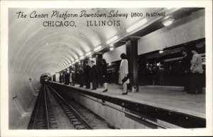 Chicago Illinois IL Center Platform Downtown Subway Real Photo Vintage Postcard